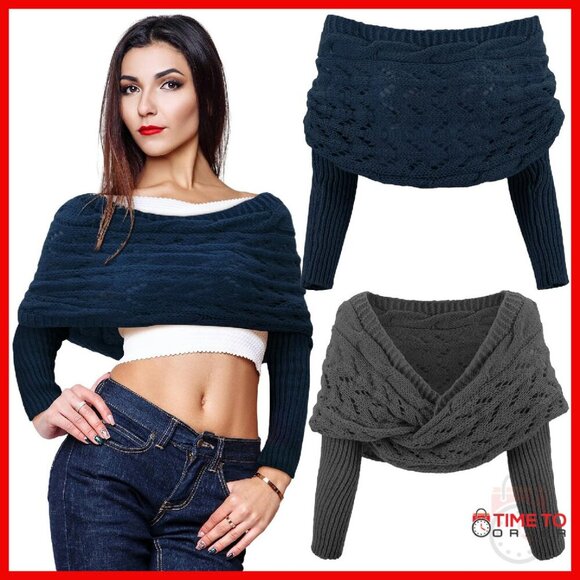 Knitted Wrap Sweater Scarf with Sleeves Shrug Shawl for Women
